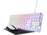 Pack gaming - Trust GXT 794W 3 en 1, USB, LED RGB, 4800 DPI, Ratón + Teclado + Alfombrilla, Blanco