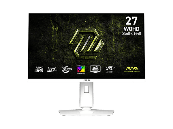 Monitor gaming - MSI MAG 274QRFW X32, 27" WQHD, 320 Hz, 0.5 ms, Rapid IPS, Altura ajustable, AI Navigator, Compatible con G-Sync, Blanco