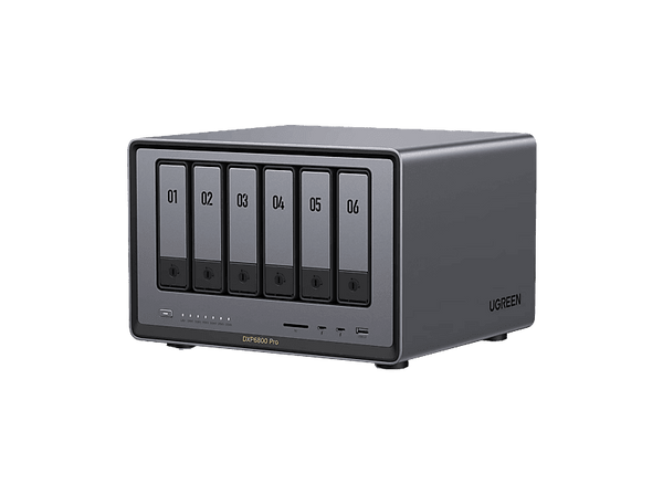 Servidor NAS - Ugreen DXP6800 Pro, SSD, 140 TB, 2500 MB/s, 8GB RAM DDR5, 6 Bahías, Gris