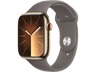 Apple Watch Series 9 (2023), GPS+CELL, 45 mm, Gesto de doble toque, Caja de acero inoxidable oro, Correa deportiva arcilla, Talla S/M