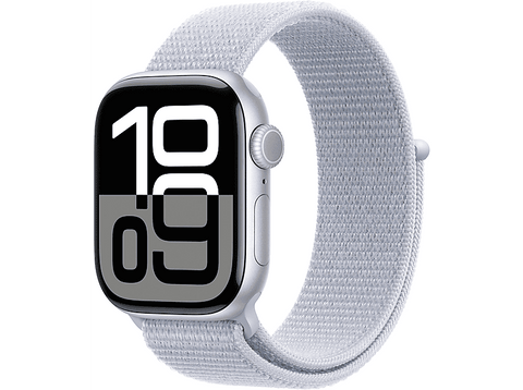 Apple Watch Series 10 (2024), GPS, 42 mm, Gesto de doble toque, Caja de aluminio plata, Correa Loop deportiva Azul nube