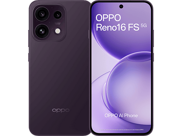 OPPO Reno16 FS, Púrpura Negro, 512 GB, 8 GB RAM, 6.57" AMOLED, Mediatek Dimensity 7300, 6500 mAh