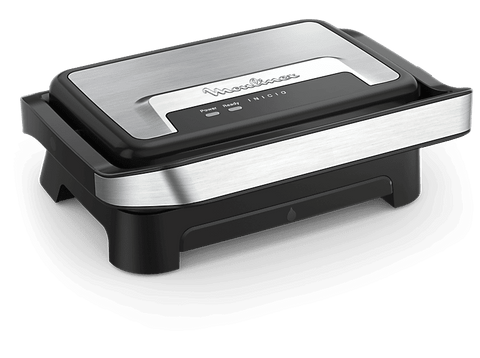 Grill - Moulinex Inicio Compact GI270D, 2 en 1, Grill & sandwichera, 2 raciones, Antiadherente, 1000 W, Bandeja de goteo extraíble, Acero Inoxidable