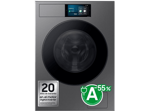 Lavadora carga frontal - Samsung Bespoke AI WF90F09C4SU3, 9 kg, 1400 rpm, 24 programas, Autodosificación, Clase A, Control por voz, Grafito