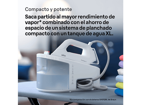 Centro de planchado - Braun CareStyle 3 IS3132WH, 2400 W, 2 l, 6 bar, 400 g/min potencia de vapor, Suela FreeGlide 3D, Blanco/Gris