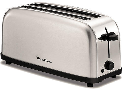 Tostadora - Moulinex Classic LS330D11, 1400 W, 2 Ranuras Extralargas, 6 Niveles de tostado, Bandeja recogemigas, Botón Stop, Acero Inoxidable