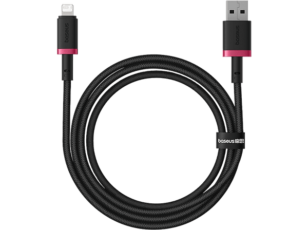 Cable USB - Baseus Dura, Lightning - USB, 100 cm, 2.4A, Carga rápida, Rojo y Negro