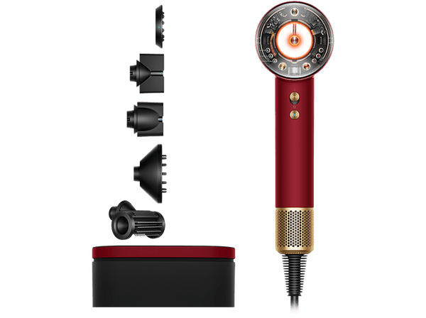 Secador - Dyson Supersonic Nural™, 5 Accesorios inteligentes, 4 Niveles temp precisos, Red Velvet/Gold