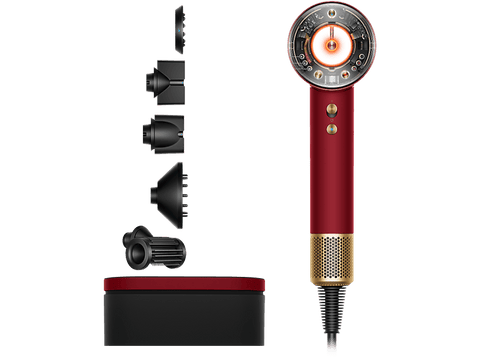 Secador - Dyson Supersonic Nural™, 5 Accesorios inteligentes, 4 Niveles temp precisos, Red Velvet/Gold