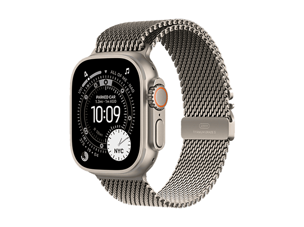 Apple Watch Ultra 3 (2025), GPS+CEL, 49 mm, Caja de Titanio Natural, Correa Titanium Milanese Loop Natural, S, Calidad del sueño, Via satélite