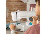 Máquina de coser - Cecotec BelleCouture 1500, 15 puntadas, Luz LED, 6 grifas de arrastre, Kit de Accesorios, Brazo libre, Ojalador regulable, White