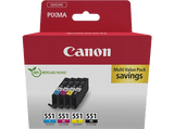 Cartucho de tinta - Canon CLI-551, 300 páginas, Negro, Magenta, Cian, y Amarillo, Multicolor