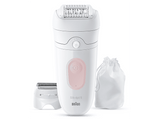 Depiladora - Braun Silk·épil 5 5-030, Piel suave duradera, Tecnología Microgrip con 28 pinzas, Wet&Dry, Blanco/Rosa