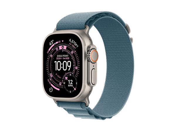 Apple Watch Ultra 3 (2025), GPS+CEL, 49 mm, Caja de Titanio Natural, Correa Alpine Loop Azul claro, M, Calidad del sueño, Via satélite, 42h Autonomía