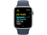 APPLE Watch SE (2023), GPS+CELL, 44 mm, Caja de aluminio plata, Vidrio delantero Ion-X, Talla M/L, Correa deportiva azul tempestad