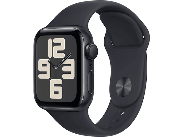 APPLE Watch SE (2023), GPS, 40 mm, Caja de aluminio medianoche, Vidrio delantero Ion-X, Talla M/L, Correa deportiva medianoche