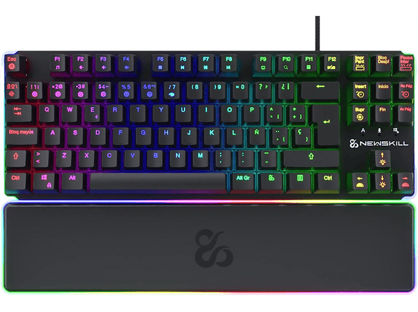Teclado gaming - Newskill Gungnyr pro TKL, USB 2.0, Teclas iluminadas, Antighosting, Con reposamuñecas, Negro