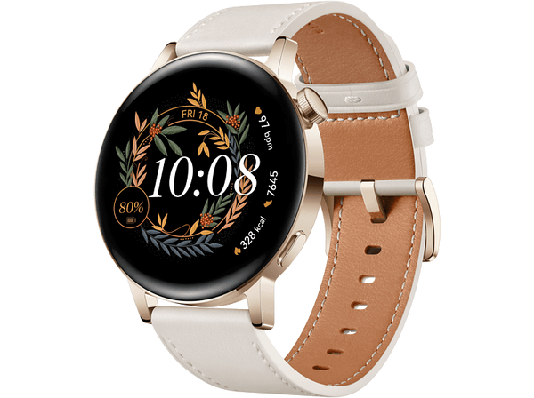Smartwatch - Huawei WATCH GT3 42mm Elegant, 7 días, ritmo cardiaco 24h, SPo2, IA+100 deportes,GPS,5 Atm,Blanco