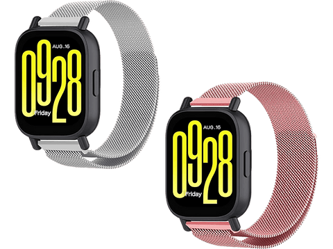 Pack Correas - Friendly License FRSWB107, Acero inoxidable, Compatible con Redmi Watch 5  active y 5 lite, Milanesa Plata y Rosa