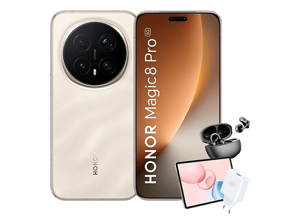Móvil - Honor Bundle Magic8 Pro, Gold, 512 GB, 12 GB RAM, 6.71" OLED, Qualcomm® Snapdragon® 8 Elite 5 (3nm), 6270mAh