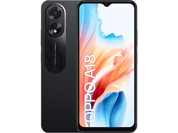 Móvil - OPPO A18, Negro, 128 GB, 4GB RAM, 6.56" HD+, MediaTek Helio G85, 5000 mAh, Android