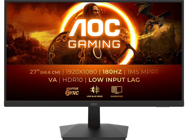 Monitor gaming - AOC 27G15N2, 24", Full-HD, 1 ms GtG, 1 ms MPRT, 180 Hz, VA, HDR10, AdaptiveSync, Negro