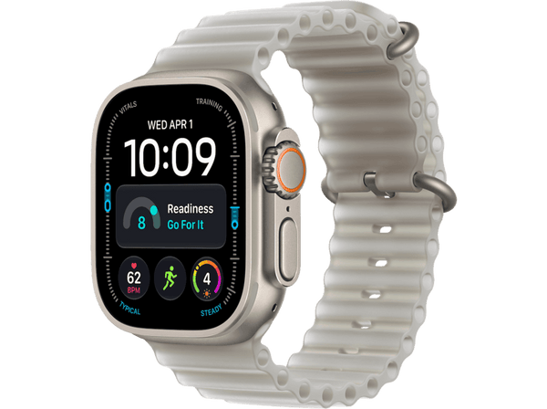 Apple Watch Ultra 4 (2026), GPS+CEL, 49mm, Caja de titanio Natural, Correa Ocean Band Gris traslúcido, Siri AI