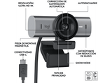 Webcam - Logitech MX Brio, Ultra HD 4K, Corrección de iluminación automática, Autoencuadre, Micrófonos/reducción de ruido, Tapa de privacidad, Negro