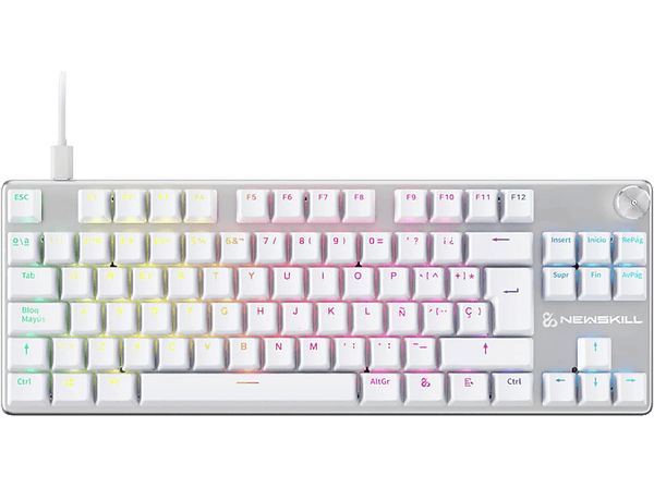Teclado gaming - NEWSKILL Serike V2 TKL, USB tipo A, extraible, Teclas iluminadas, Con rueda de volumen, Blanco