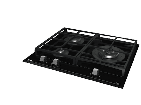 Placa de gas - Teka GZC 63310 XBB, 3 zonas, Gas butano, ExactFlame, 60 cm, Negro