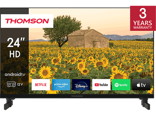 TV DLED 24" - Thomson 24HA2S13C, HD, ARM CA55 Quad core, Adaptador 12 V, Android TV, Negro