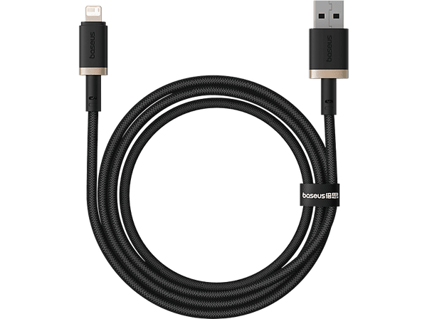 Cable USB - Baseus Dura, Lightning - USB, 100 cm, 2.4A, Carga rápida, Negro y Dorado