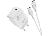 Cargador de pared - CellularLine Kit Ach, Para iPhone 17 series, iPad Pro 2025, Apple MacBook, 40 W, Carga rápida, USB C, Blanco