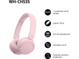 Auriculares inalámbricos - Sony WH-CH535P, Bluetooth 6.0, 55 h batería, Carga rápida, 360 Reality Audio, Conexión multipunto, Diadema, Rosa