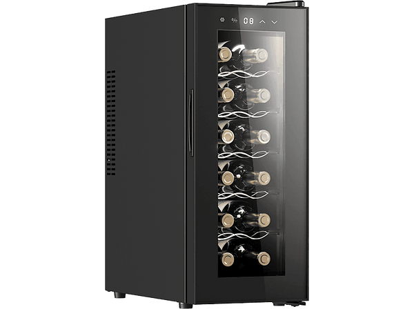 Vinoteca - Cecotec Bolero GrandSommelier 1250 CoolCrystal, Termoeléctrico, Capacidad 12 botellas, Temperatura regulable, Luz LED interior, Black