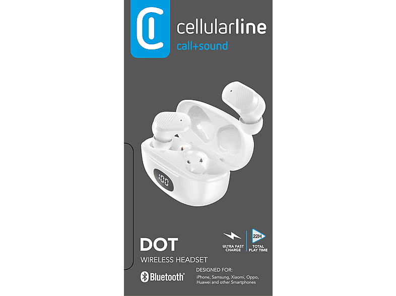 Auriculares inalámbricos - CellularLine DOT, Intraurales, Bluetooth, Blanco
