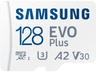 Tarjeta Micro SDXC - Samsung Evo Plus MB-MC128S, 128GB, Clase 3, V30. UHS-I, Lectura 160 MB/s, Blanco