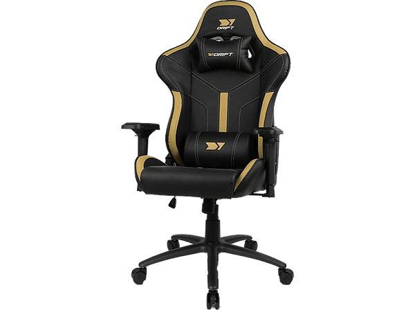 Silla gaming - Drift DR350, Polipiel, Reposabrazos 4D, Ruedas silenciosas, Inclinación, Dorado