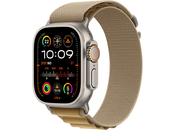 Apple Watch Ultra 2 (2024), GPS + Cellular, 49 mm, Caja de Titanio Natural, Gesto doble toque, Correa Alpine Loop de color Canela, Talla S