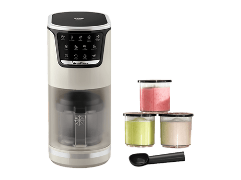 Heladera - Moulinex Dolci, 9 Programas de postres helados, 3 tarrinas de tritán, 1,4 L, 600W, Resultados cremosos, Autolimpieza, Blanco