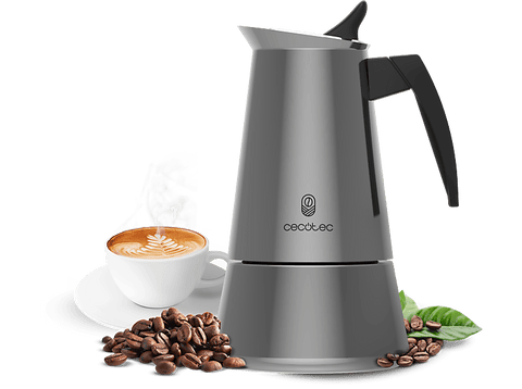 Cafetera tradicional - Cecotec Piccolina 200, 100 ml, 2 tazas, Acero Inoxidable, Termorresistente, Apto para todas superficies, Gris