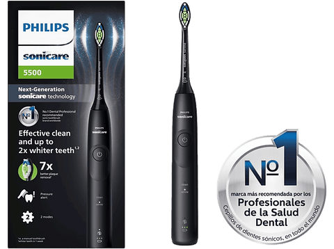 Cepillo eléctrico - Philips Sonicare 5500 HX7111/01, Tecnología sónica, Sensor de presión, Temporizadores intuitivos, Negro