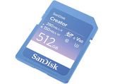Tarjeta SDXC - Sandisk Creator SD USH-II, 512GB, Hasta 280 MB/s de lectura, Vídeos 6K, Para DSLR, V60, U3, Azul