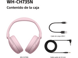 Auriculares inalámbricos - Sony WH-CH735NP, Noise Cancelling, 75h, Carga Rápida, Plegable, Bluetooth, Llamadas nítidas con IA, Rosa