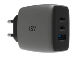 Cargador de pared - ISY IAC-7065-CC, 65W, Con Cable USB-C de 1.5m, Carga ultrarrápida, Plata oscura