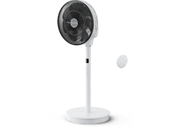 Ventilador de pie - Rowenta Turbo Swift,  36 W, 20 velocidades, Temporizador, Silencioso, Diseño compacto, Mando a distancia, Blanco