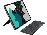 Funda con teclado - Logitech Flip Folio, iPad Pro-Air 13, Teclado extraíble, Multidispositivo, Soporte ajustable, Bluetooth, Accesos directos, Negro