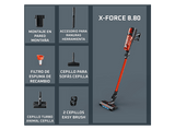 Aspirador escoba - Rowenta  X Force 8.80 RH1872E, 250 W, Potencia succión 100 AW, 1.3 kg, 60 min autonomía, 0.44 l, Ligera, Especial Mascotas, Rojo