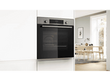 Horno a vapor - Bosch HQA514ES3, Multifunción, Asistente de limpieza por agua, 71l, 3D Hot air, HotAir Steam, 60 cm, Inox
