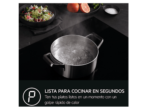 Placa inducción - AEG TN63IV0BCT, 3 zonas, Zona grande 32 cm, Mandos independientes, 58 cm, Negro mate